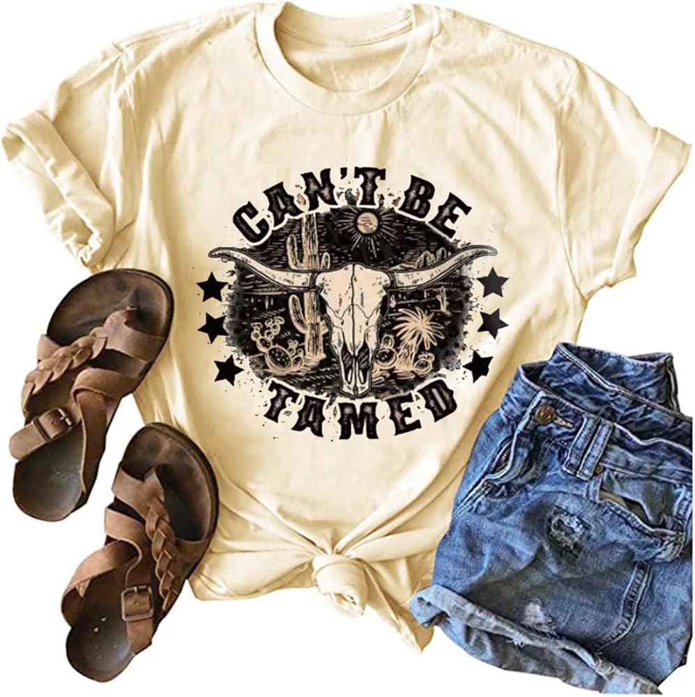 Western Cowboy T-Shirt for Women Cowgirl Rodeo Casual Shirts Vintage Desert Cactus Graphic Tee To... | Amazon (US)