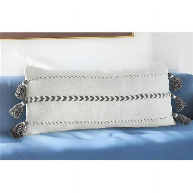 HomeRoots 527948 12 x 30 in. Gray & White Striped Cotton Throw Pillow with Tassels | Walmart (US)