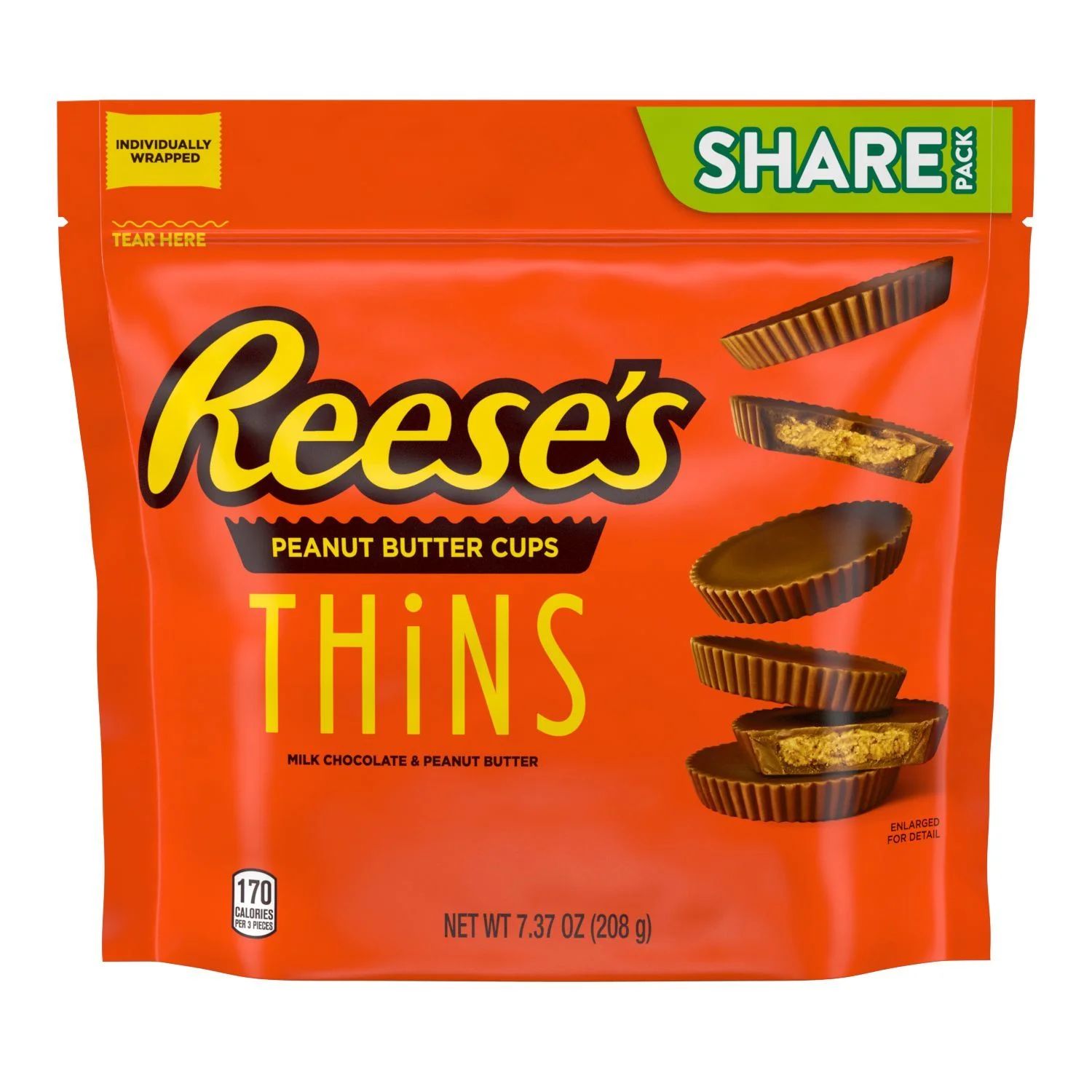REESE'S, THiNS Milk Chocolate Peanut Butter Cups Candy, Holiday, 7.37 oz, Share Pack - Walmart.co... | Walmart (US)