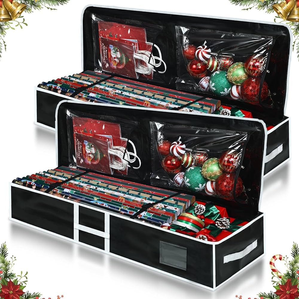 Abbylike 2 Pcs Christmas Underbed Wrapping Paper Organizers Storage Gift Wrap Container Xmas Holi... | Amazon (US)