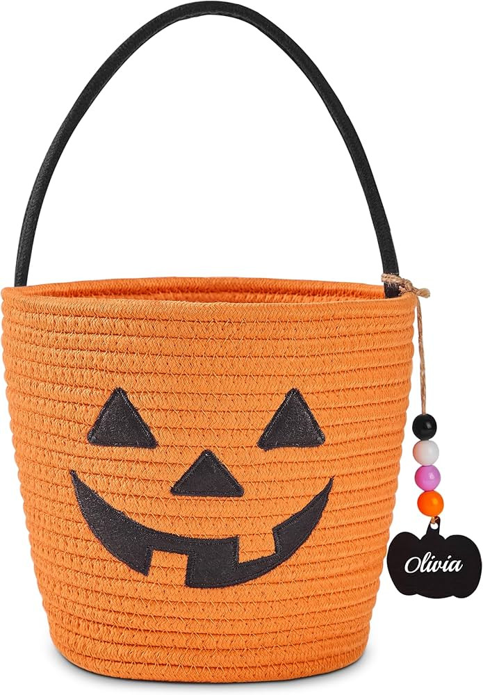 Halloween Basket, Halloween Trick or Treat Pumpkin Candy Bucket, Woven Personalized Small Hallowe... | Amazon (US)