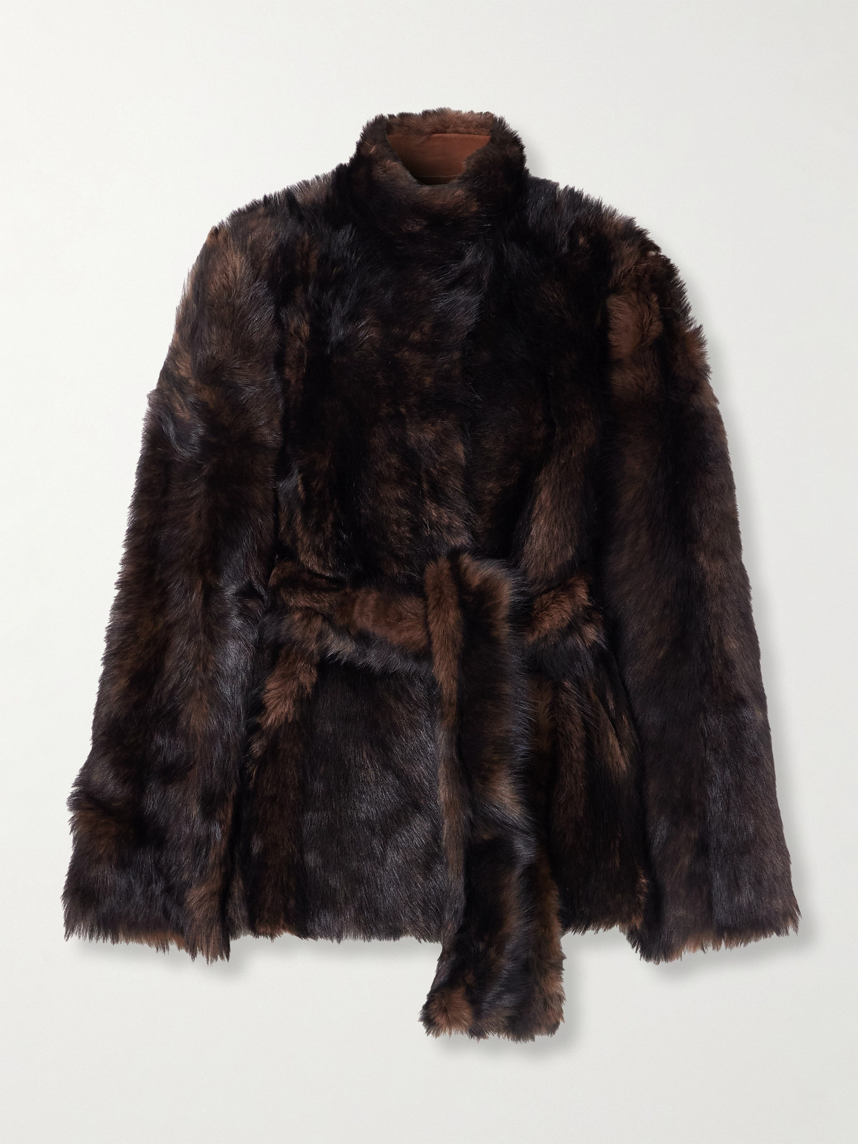 Nour Hammour - Elsa Belted Shearling Jacket - Brown | NET-A-PORTER (US)