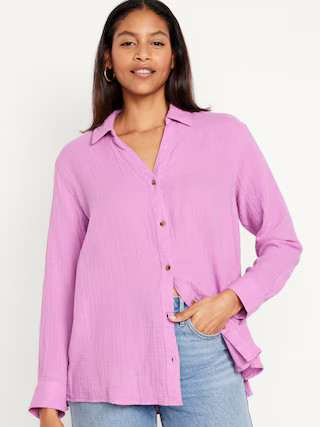 Crinkle Gauze Button-Down Boyfriend Shirt | Old Navy (US)