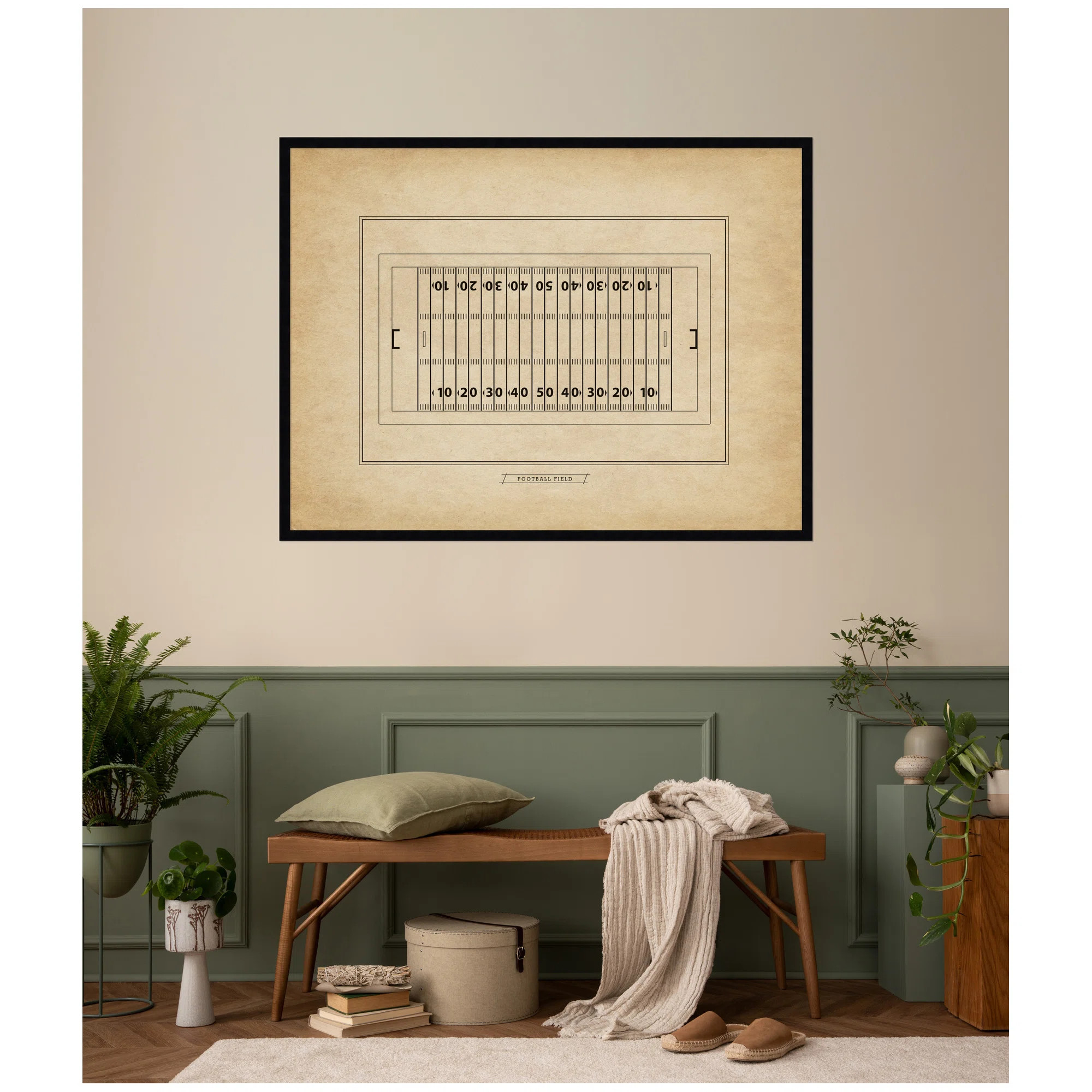 Vintage Sports Football Field Diagram Horizontal by Guerande Framed Wall Art Print | Wayfair North America