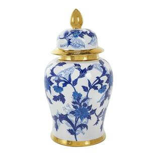 17 in. Blue Ceramic Floral Decorative Jars | The Home Depot