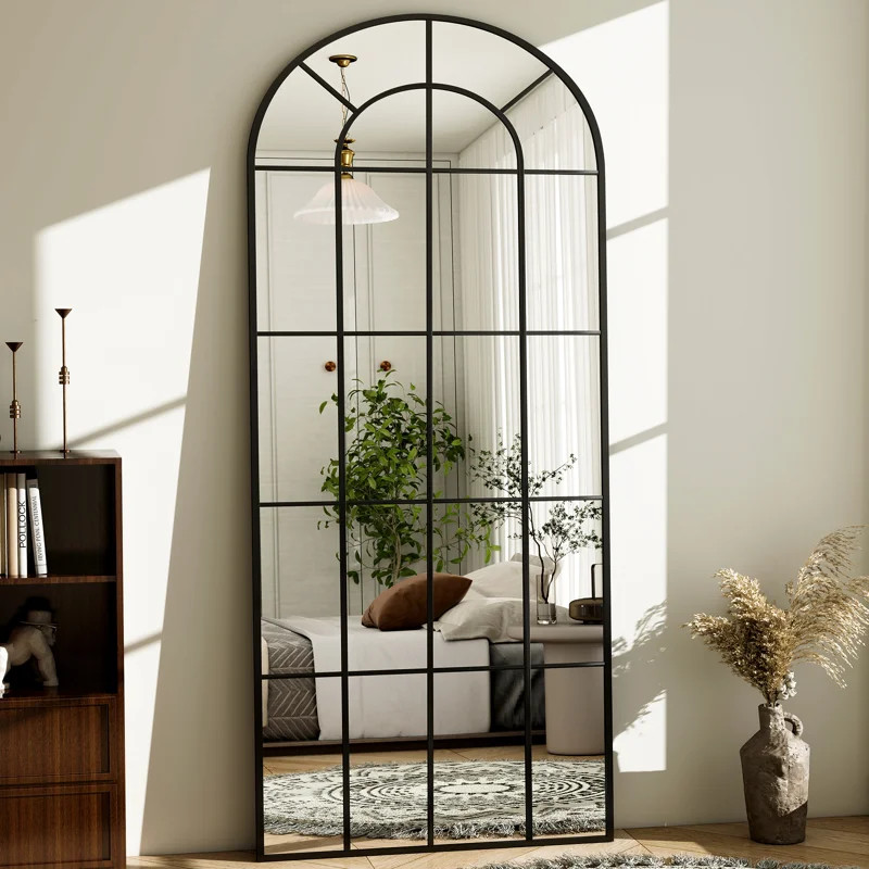 Casiana Arched Windowpane Aluminum Full Length Mirror | Wayfair North America