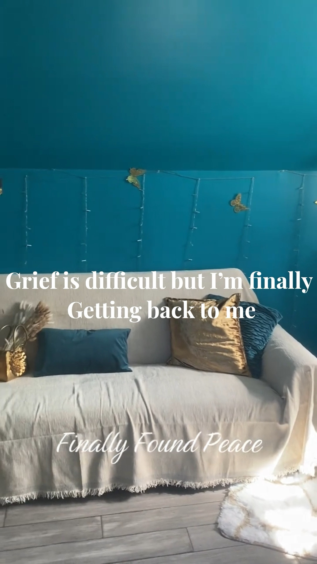 Like and Comment “PEACE” and I’ll send you the info 🔗  
WHO said grief steals your joy forever? Not me!
Room makeover 2.5 years after losing my mom—blue walls, gold velvet pillows, blue velvet pillows, butterfly string lights, pampas grass, white fringe throw, faux fur rug. Healing starts at home. Everything on my LTK! #LTKunder100 #RoomMakeover #CozyHome
Follow me @glamorousmoni for more

#LTKSeasonal #LTKselfcare #LTKHome