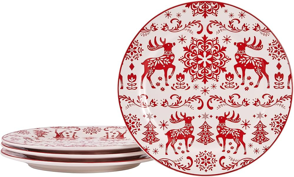 Bico Holly Jolly Ceramic 11 inch Dinner Plates, Set of 4, for Pasta, Salad, Maincourse, Microwave... | Amazon (US)