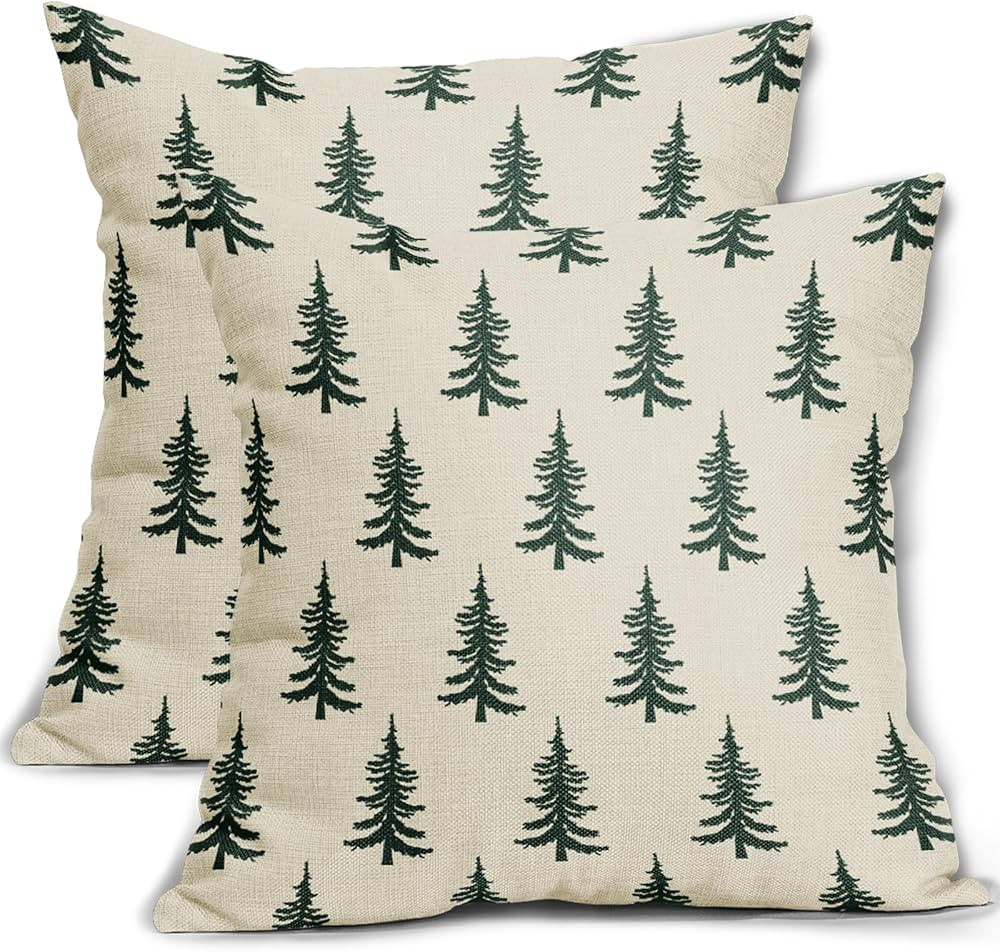 Christmas Tree Pillow Covers 20x20 Set of 2 Dark Forest Green Xmas Tree Rustic Style Winter Decor... | Amazon (US)