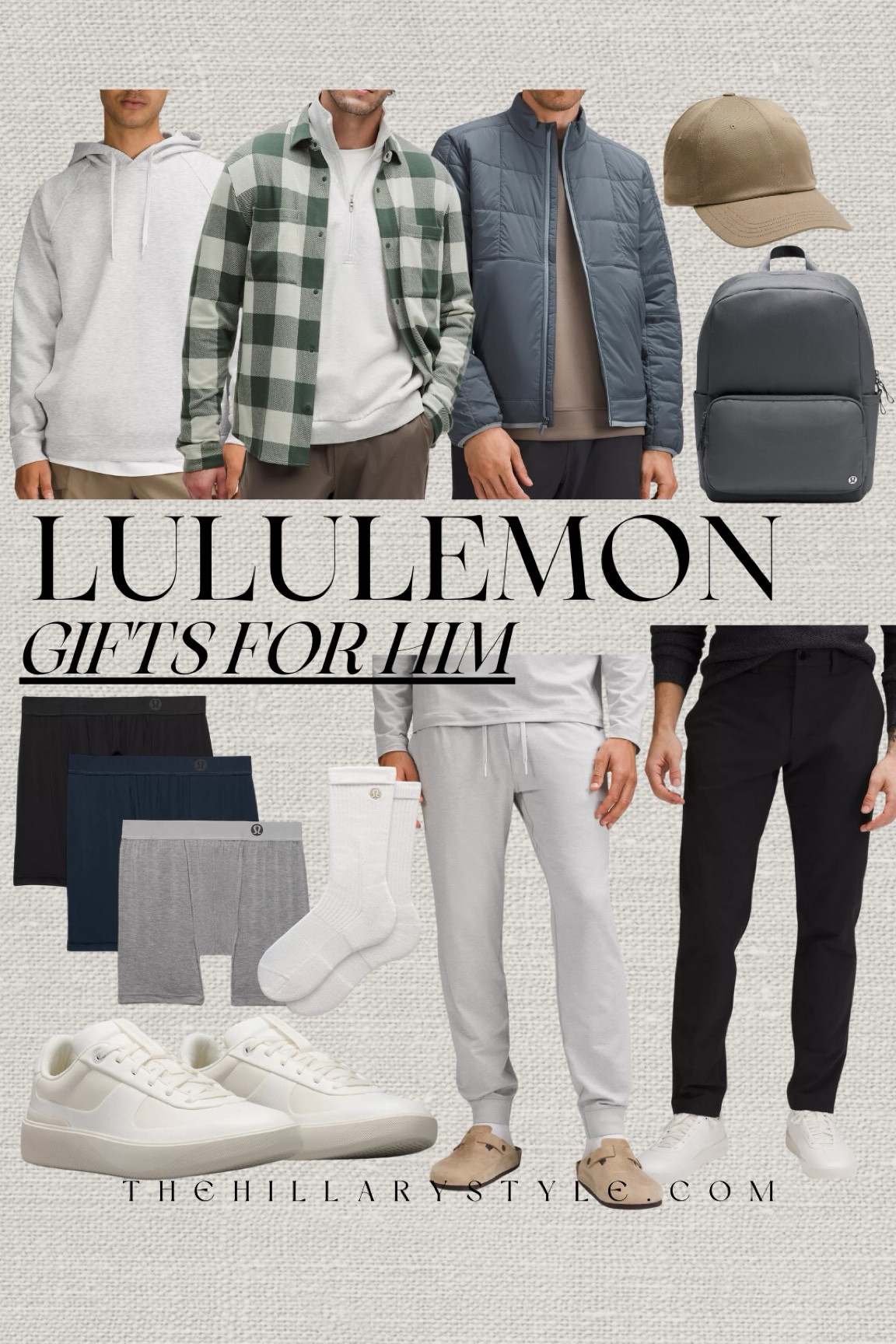 Lululemon Gifts for Him
Gift ideas for husbands, sons, dads and brothers from lululemon. Sweatshirt, hoodie, plaid flannel shirt, coat, puffer jacket, twill pants, sweatpants, sneakers, boxer briefs, crew socks, backpack, baseball hat. 

#LTKFitness #LTKMens #LTKGiftGuide