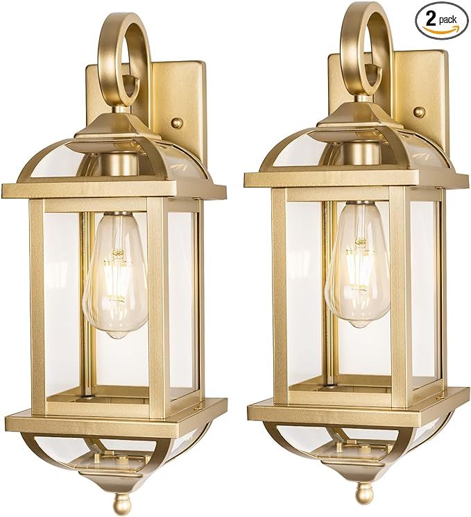 2-Pack 18” Gold Light Fixtures Outdoor Wall Lights Exterior Lanterns, Brass Porch Lights Outsid... | Amazon (US)