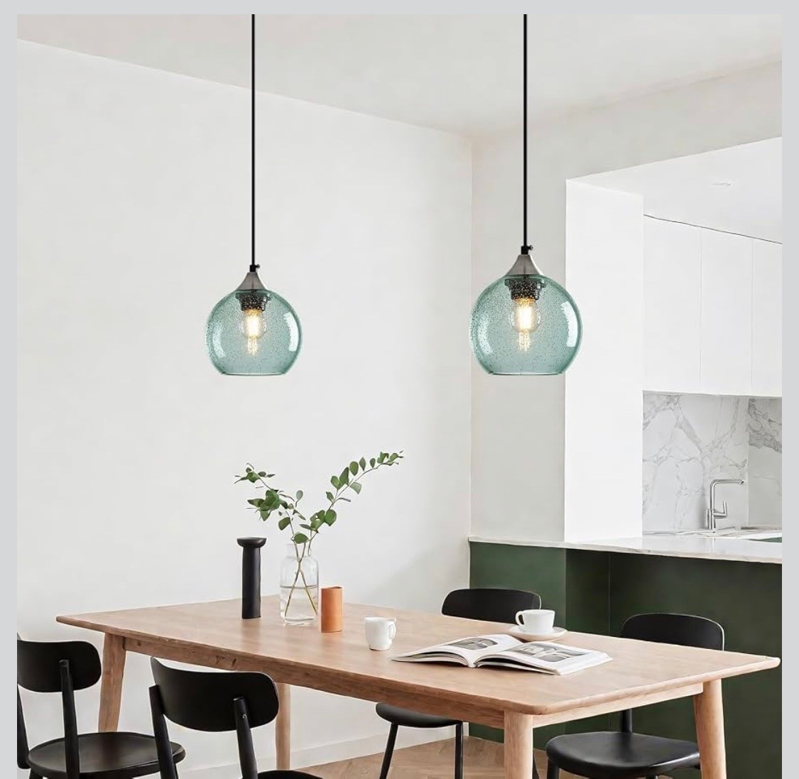 Green Glass Pendant Lights Kitchen Island Globe Pendant Light Fixtures Modern Pendant Lighting for Bedroom Living Dining Room Light Fixture