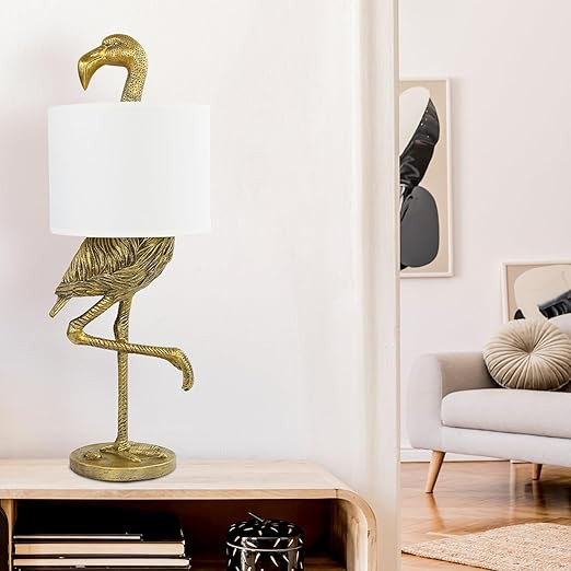 Creative Co-Op Resin Flamingo Table Lamp with Linen Shade, Gold Finish | Amazon (US)