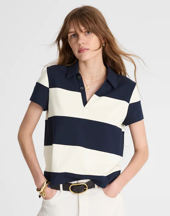 Pieced Boxy Polo Tee | Madewell | Madewell