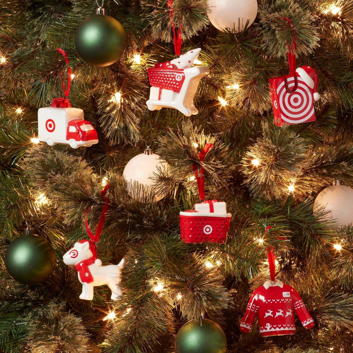 6pc Ceramic Target Christmas Tree Ornament Set Red/White - Wondershop™ | Target