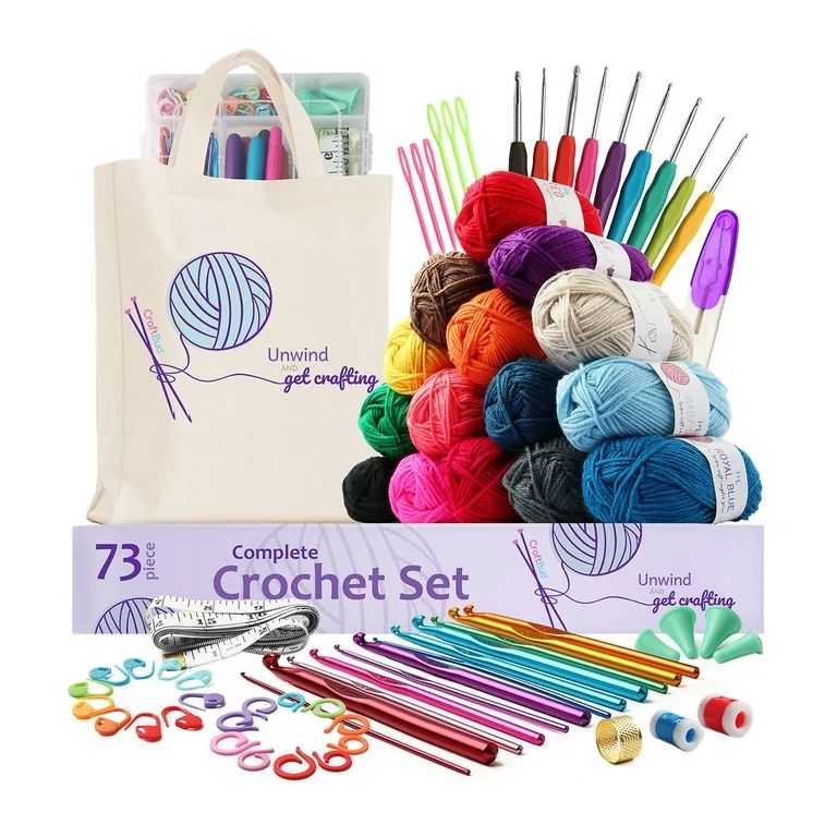 Craftbud 73 Piece Crochet Set Kit with Crochet Hooks Yarn Set, Premium Bundle Includes Yarn Balls... | Walmart (US)