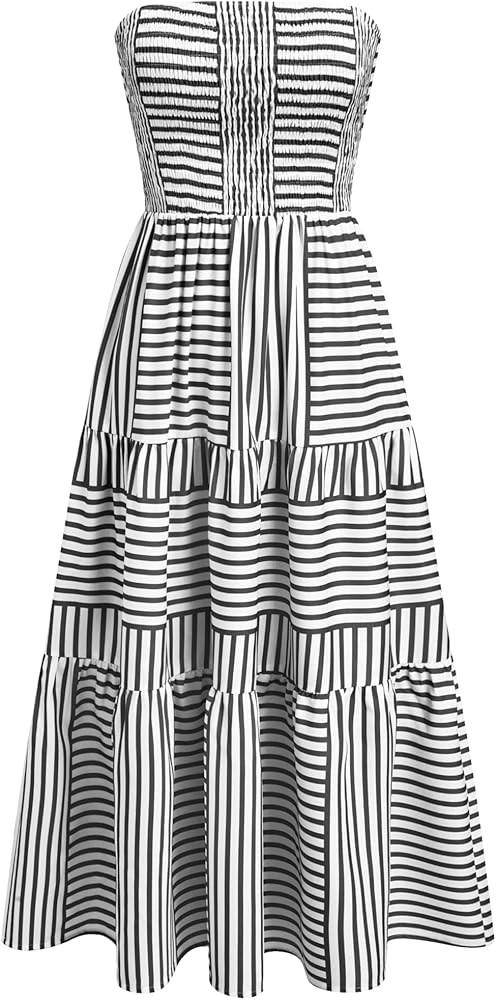 CIDER Women's Strapless Dress with Pockets Tube Striped Long Midi Dresses A Line Beach Vacation C... | Amazon (US)