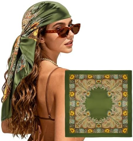 Large Square Head Scarf Bandana - 35" Satin Hair Scarf for Women Like Silk Scarf Fashion Hair Wra... | Amazon (US)