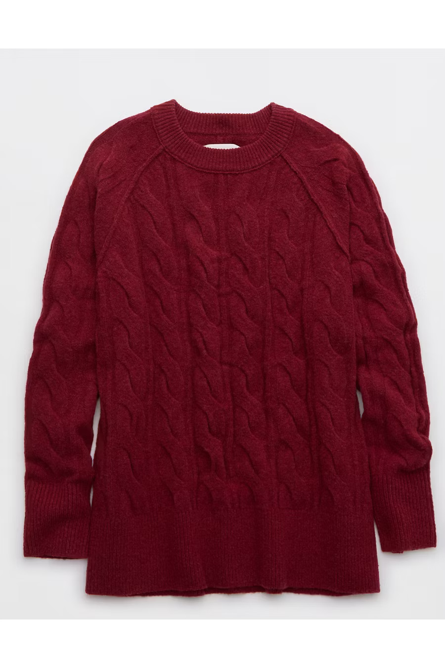 Aerie unREAL Cable Crew Sweater Women's Cherry Tart XXS | Aerie