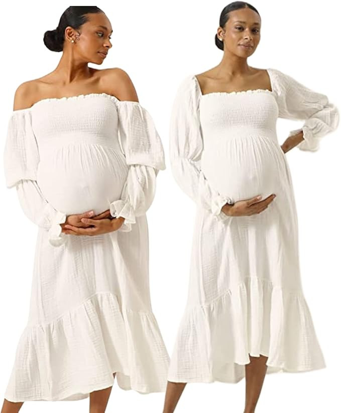 NOTHING FITS BUT Women’s Baby Shower Dress, Nursing Cotton Yuki Dress, Muslin Maternity Gown fo... | Amazon (US)