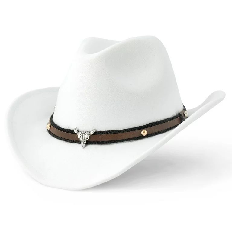 Walmart Fashion, White Cowboy Hat, Cowgirl Hat with Adjustable Leather Hat Band Wester... | Walmart (US)