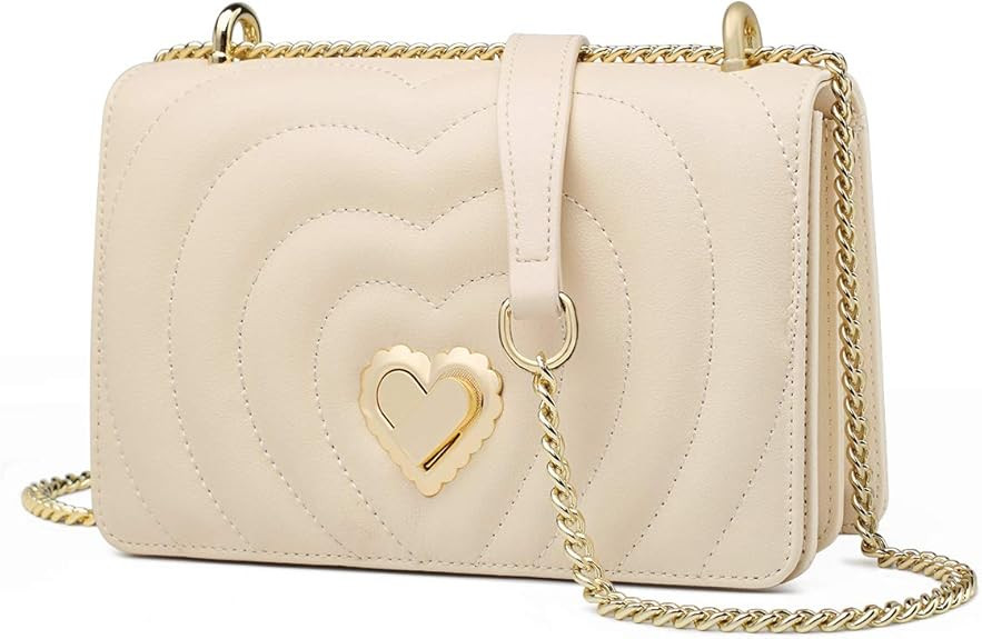 FOXER Women Leather Crossbody Bag Small Handbag Purse Quilted Bag With Metal Chain Strap | Amazon (US)