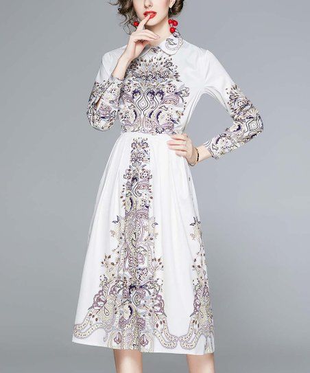 White & Purple Floral Button-Up & A-Line Skirt - Women | Zulily