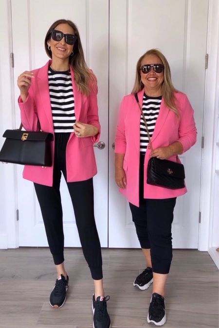 Pink blazer/ black joggers/ white and black striped top. Black sneakers.

Pink is for power, black is for sophistication. Together, they’re unstoppable.
I’ve always loved the color pink, and this blazer is the perfect way to add a pop of color to my wardrobe.



#LTKtravel #LTKcurves #LTKSeasonal
