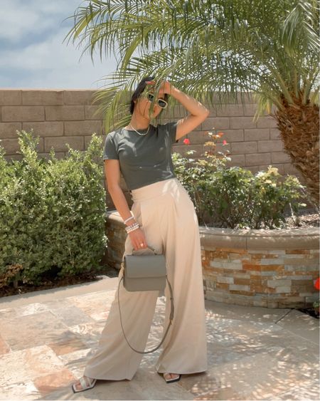 Office girlie attired with beige wide leg pants and olive cropped top and a nice structured crossbody bag for all your essentials 💚

#LTKunder50 #LTKstyletip #LTKshoecrush