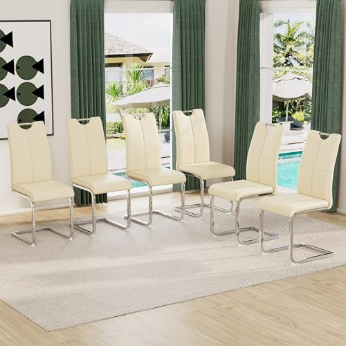 Modern Dining Chairs Set of 6 PU Faux Leather High Back Upholstered Chairs with Silver Metal Legs... | Amazon (US)