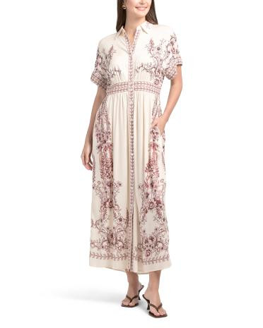short sleeve button front maxi dress | TJ Maxx