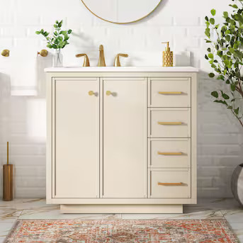 Style Selections Stanfield 36-in Beige Undermount Single Sink Bathroom Vanity with White Engineer... | Lowe's