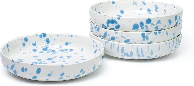 Junko Pasta Bowls Set of 4, 8.3 inch with High Edge Dish Set-Microwave and Dishwasher Safe, Scrat... | Amazon (US)