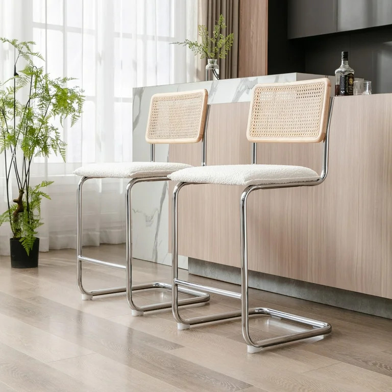 ONEVOG 25.4 inch Rattan Indoor Counter Stools, Mid Century Modern Fabric Bar Stools with Rattan F... | Walmart (US)