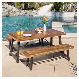 Catriona 3pc Acacia Wood Picnic Table - Teak Finish - Christopher Knight Home | Target