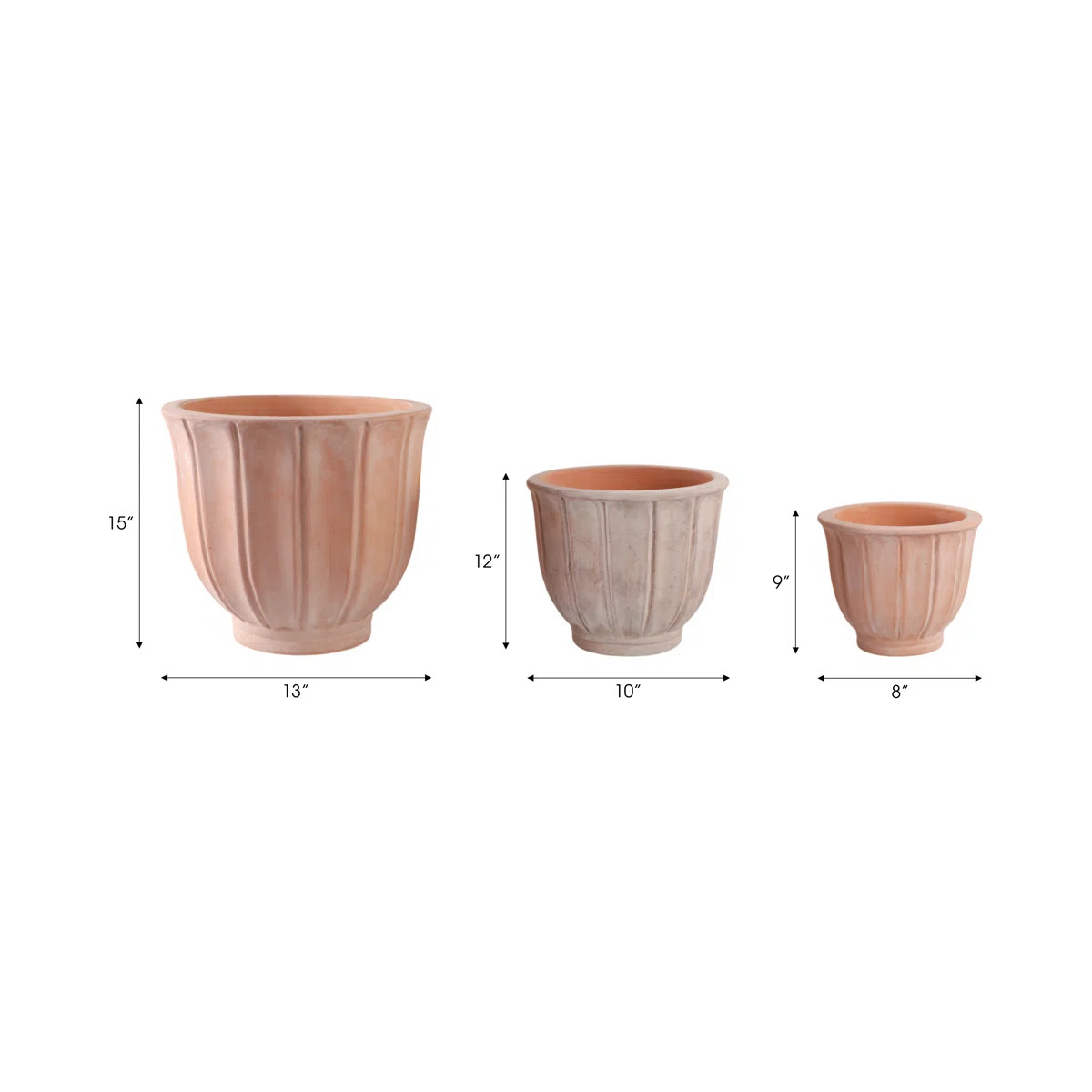 Set Of 3 Pottery Clay Planters With Ribbed Detailing - Durable Handcrafted Construction Planter P... | Wayfair North America