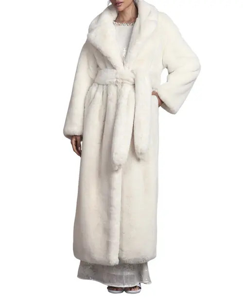 Coast Occasion Belted Longline Fur Coat in Ivory at Nordstrom, Size 10 | Nordstrom