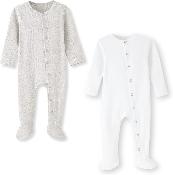 ACESTAR Newborn Baby Footed Pajamas with Mitten Cuffs - Cotton Snap-Up Baby Sleepers for Sleep an... | Amazon (US)