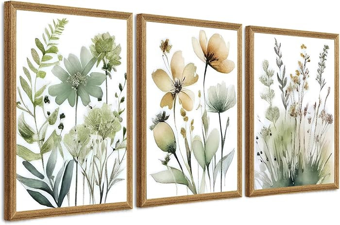 SYWENNOI Wood Framed Green Botanical Canvas Wall Art, Boho Floral Watercolor Art Wall Decor, Mini... | Amazon (US)