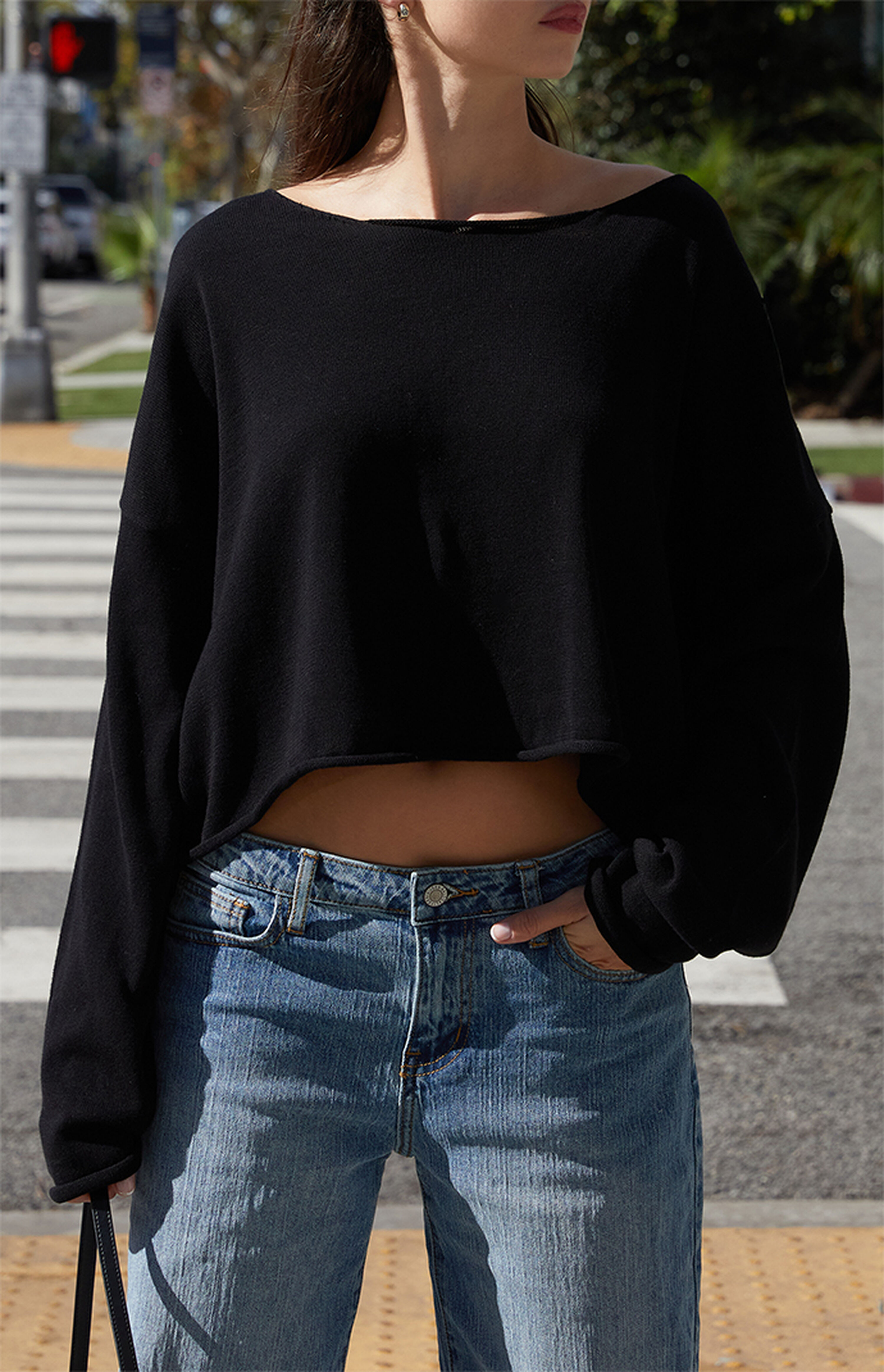 John Galt Black Wide Neck Sweater | PacSun | PacSun