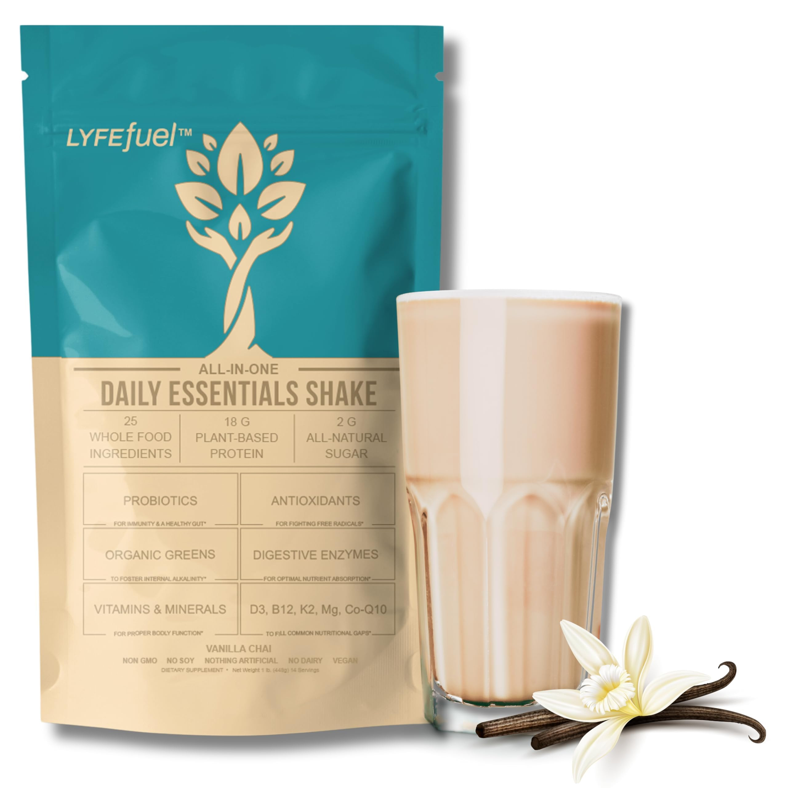 LyfeFuel All-in-One Essentials Nutrition Shake | Complete Meal Replacement Powder | 50+ Superfood Blend, 18g Plant- Based Protein - Vanilla, 24 Servings | Amazon (US)
