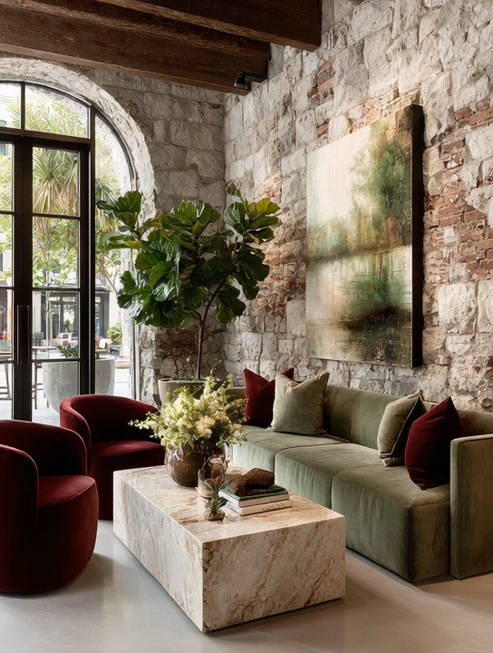 Bring this gorgeous hotel lobby look into your home with just a few intentional pieces.

The secret to this space is not complexity, it’s combination. When the right elements come together, the entire room feels elevated, curated, and effortlessly luxurious.

Start with a sage green sofa. It brings a sense of calm, softness, and balance into the room. Then layer in bold burgundy accent chairs. Burgundy adds depth, richness, and that instantly eye-catching contrast that transforms the space from simple to statement.

This color pairing is one of the most elegant combinations. The calmness of sage green and the boldness of burgundy complement each other beautifully, creating a space that feels both grounded and sophisticated.

Now anchor everything with a neutral marble or stone coffee table. This is what ties the entire look together. It keeps the space from feeling too heavy while adding that natural, refined luxury.

And finally, bring in a statement tree. A fiddle leaf fig or similar greenery softens the space, adds life, and completes that hotel-inspired, designed feel.

This is how you create a room that looks styled, intentional, and welcoming, not overly decorated.

We’ve curated sage green sofas, burgundy chairs, marble coffee tables, and statement trees so you can recreate this exact look or mix and match pieces into your existing space. Everything is linked below.

#LivingRoomDesign #LTKHome #InteriorStyle 

 #LTKHome