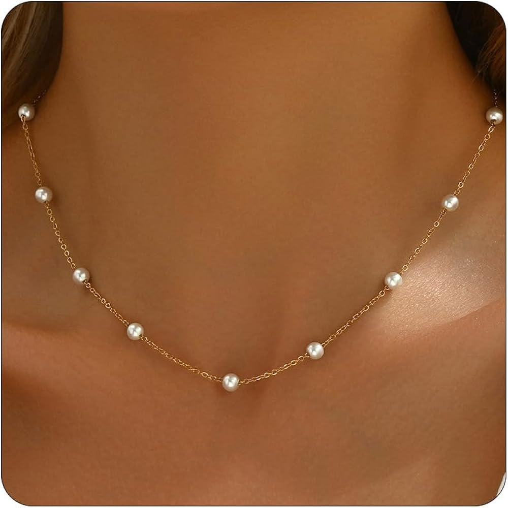 Pearl Necklaces for Women 18K Gold Plated Pearl Necklace Dainty Pearls Pendant Necklace Simple Br... | Amazon (CA)