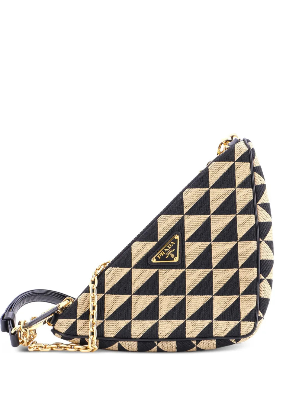 Prada Pre-Owned Double Symbole Triangle Bag Leather and Jacquard Mini shoulder bag - Black | Farfetch Global