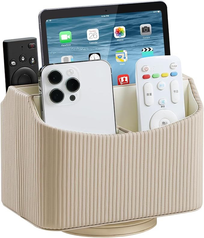 PU Leather Remote Control Holder, 360 Degree Rotating Desk Organizer Storage Table Remote Caddy, ... | Amazon (US)