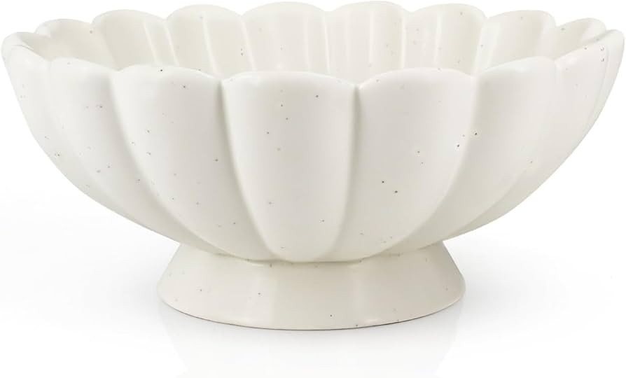 8"White Stoneware Scalloped Decorative Bowl-Ceramic Fruit Bowl for Kitchen Counter, Elegant Wavy ... | Amazon (US)