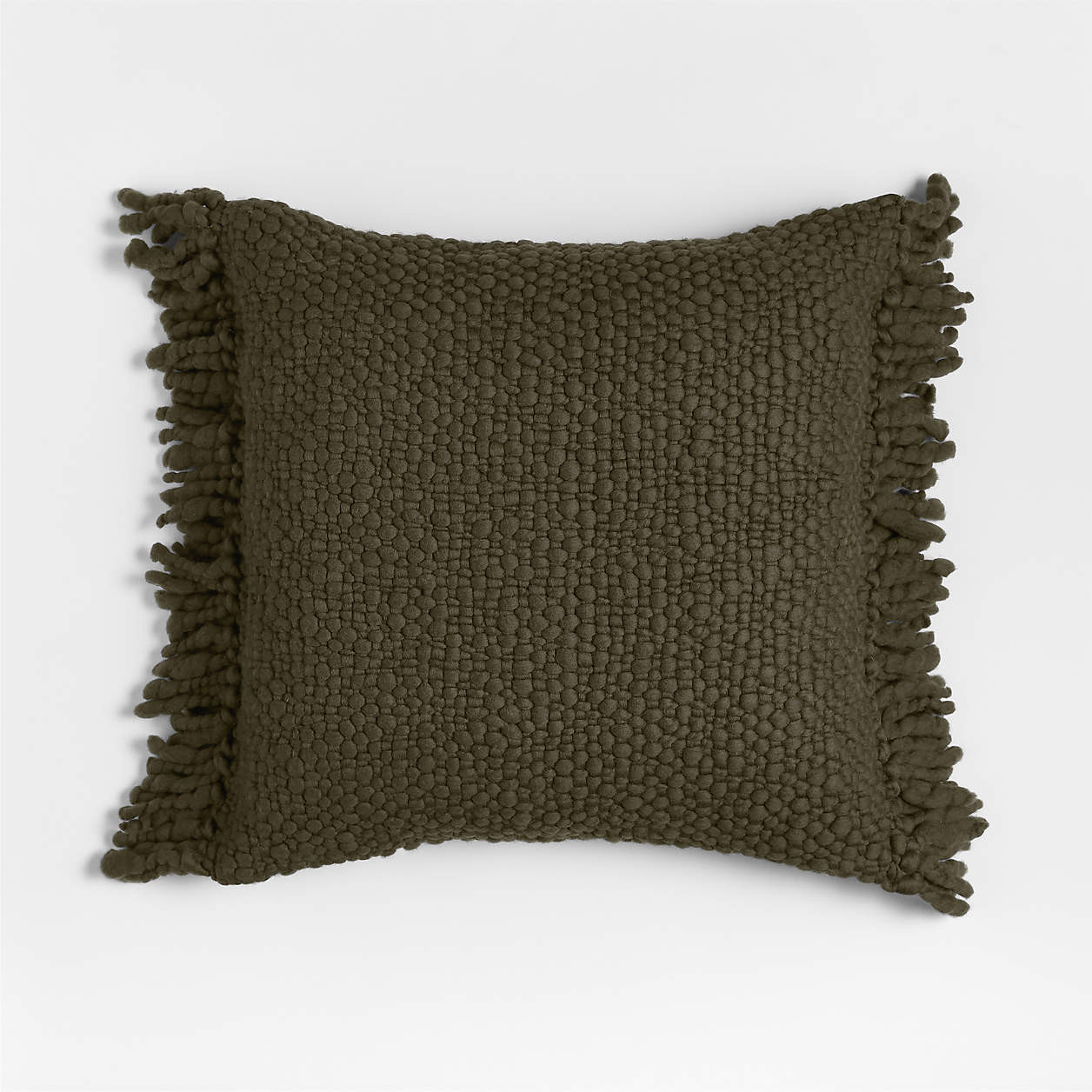 Chunky Woven Wool Fringe 23"x23" Burnt Green Throw Pillow Cover + Reviews | Crate & Barrel | Crate & Barrel