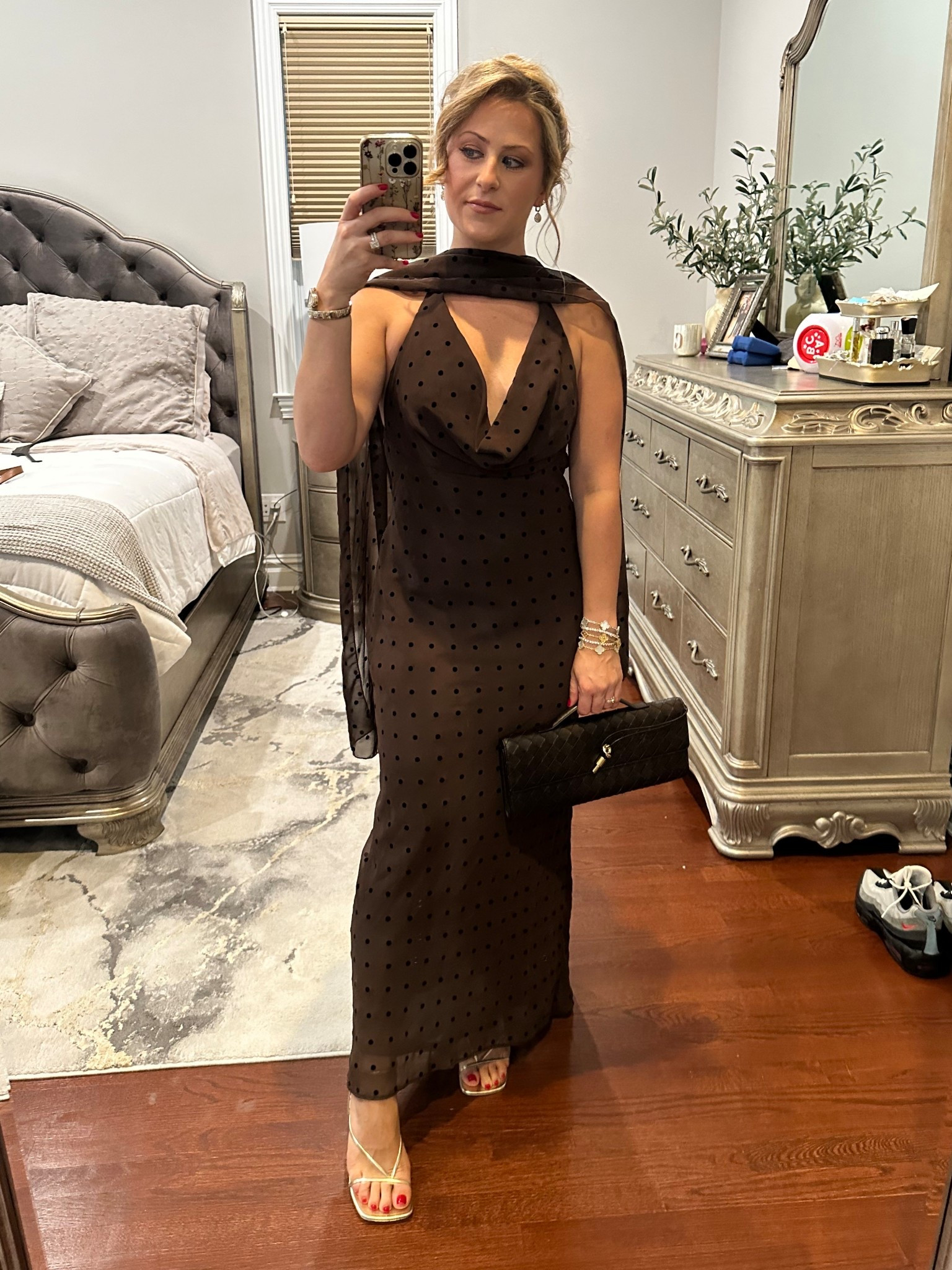 Wedding guest dress  loving chocolate & polka dots & the scarf look  my dress is from zara ref 3067/232 (linked similar ones) 

#LTKWedding #LTKFindsUnder100 #LTKStyleTip