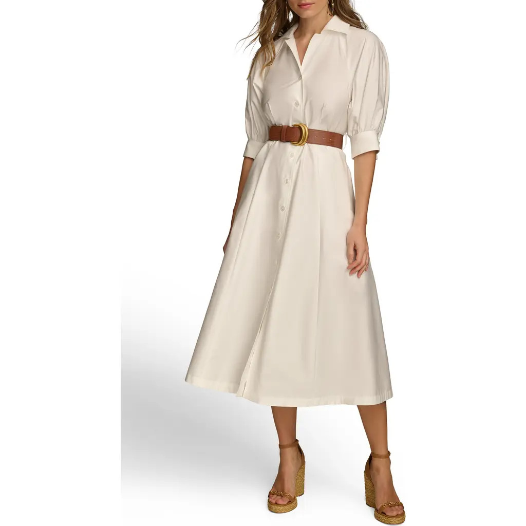 Donna Karan New York Cotton Sateen Midi Shirtdress in Cream at Nordstrom, Size 10 | Nordstrom
