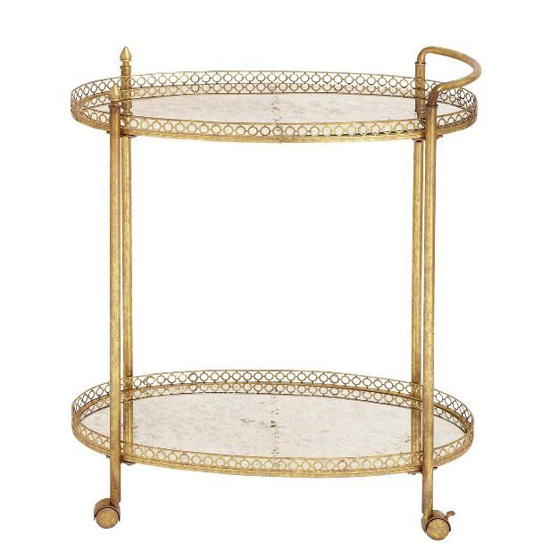 Oval Mirror Rolling Bar Cart Gold - Olivia &#38; May | Target